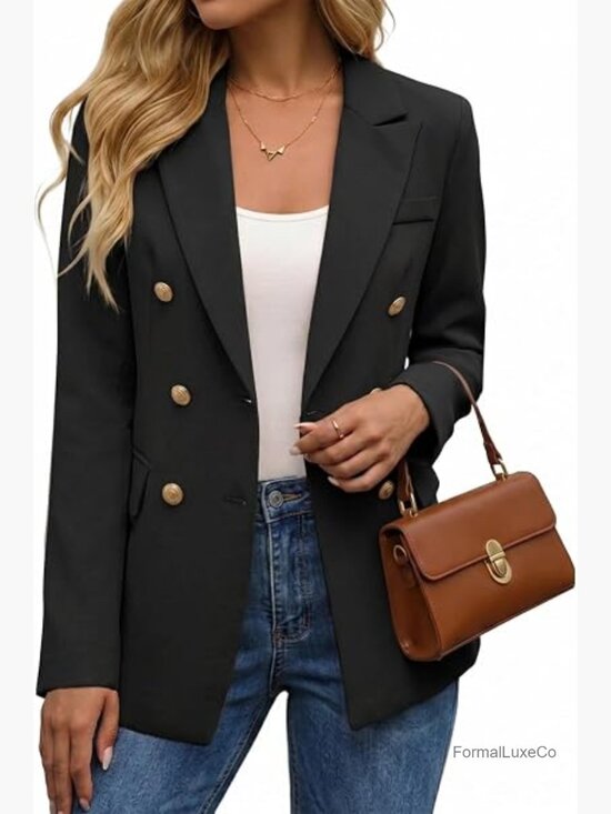 Jackets & Blazers - Double Breasted Blazer - Open Front Full Lined Loose Work Office Jacket
